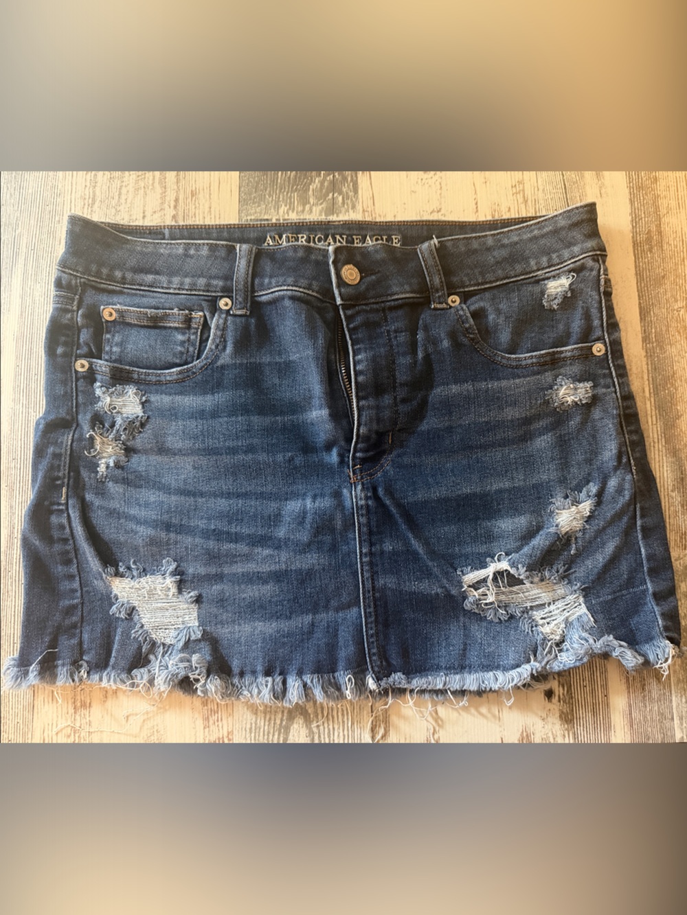 American Eagle Outfitters Dark Blue Distressed Denim Shorts